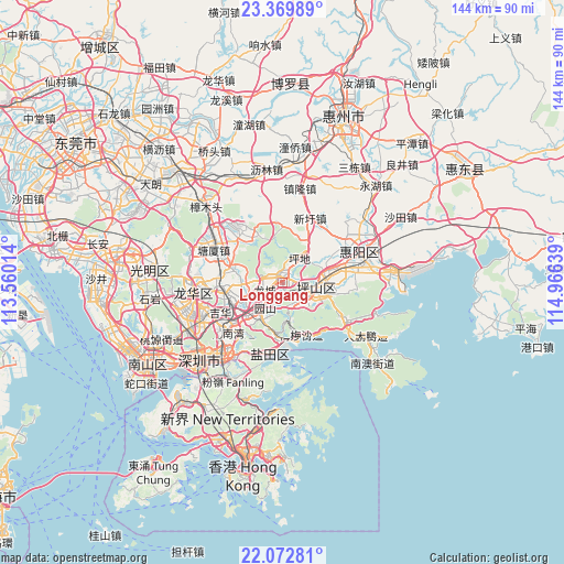 Longgang on map