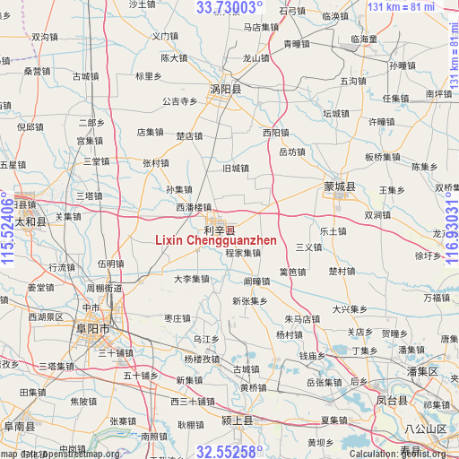 Lixin Chengguanzhen on map