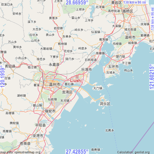 Liushi on map