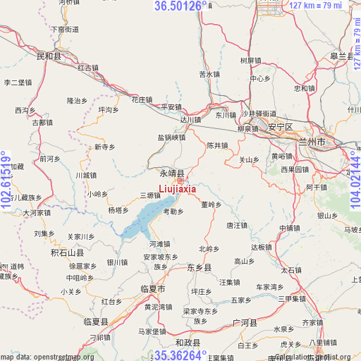 Liujiaxia on map