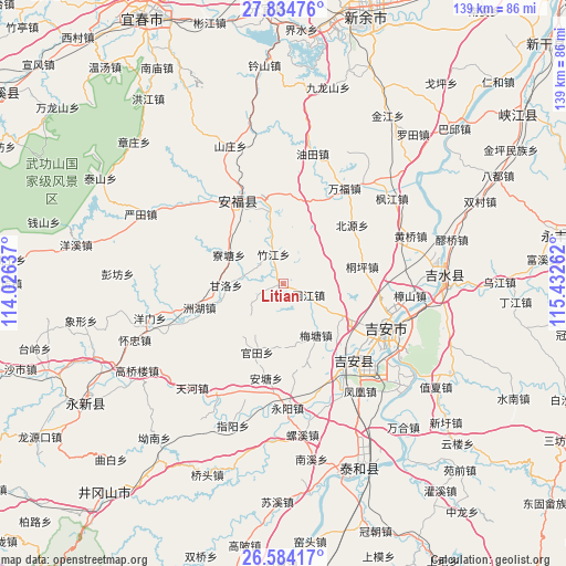 Litian on map