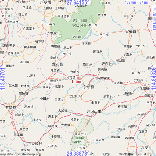 Litian on map