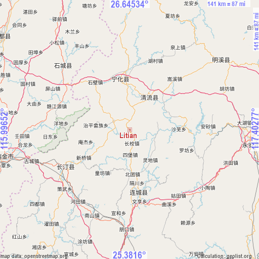 Litian on map