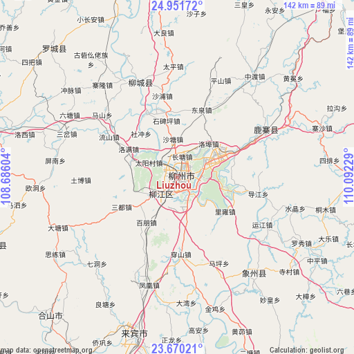 Liuzhou on map