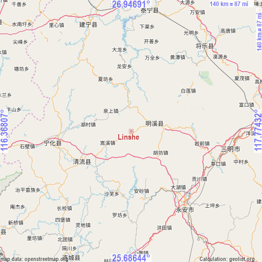 Linshe on map