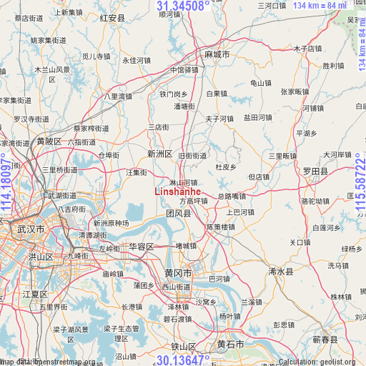 Linshanhe on map