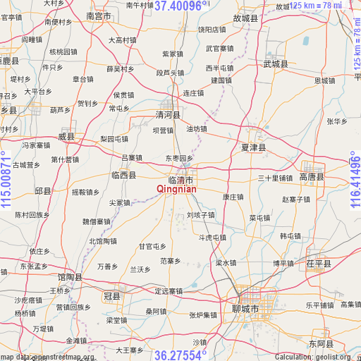 Qingnian on map