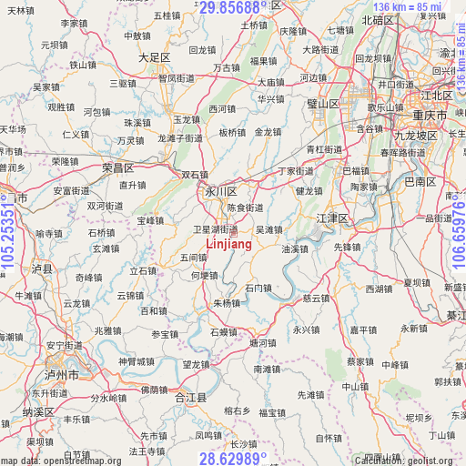 Linjiang on map