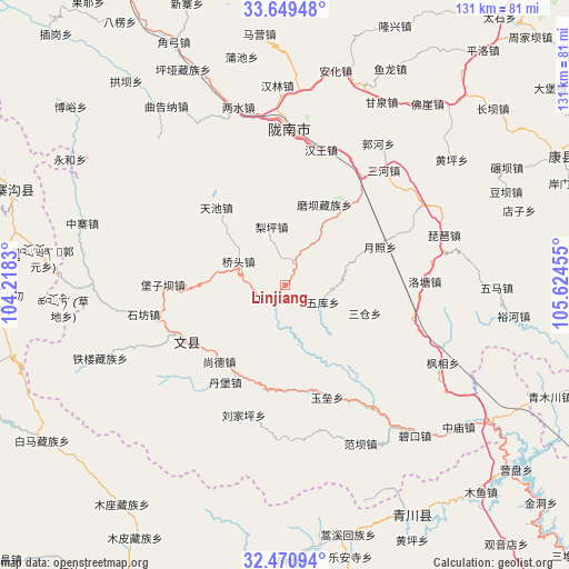 Linjiang on map