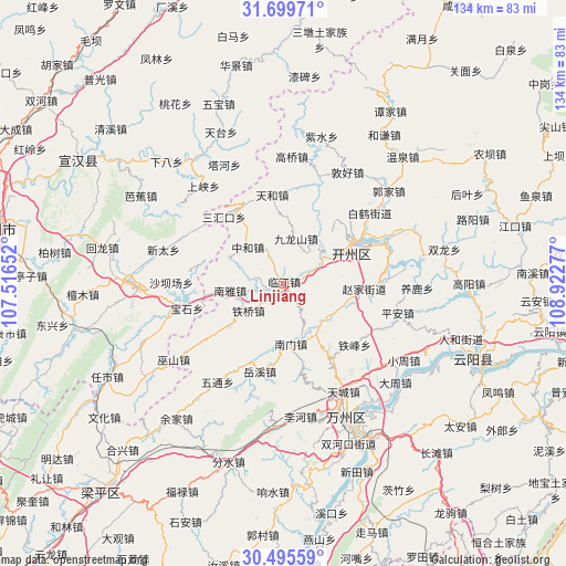 Linjiang on map