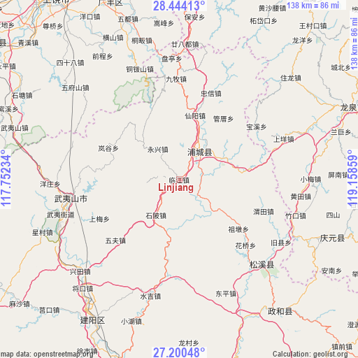 Linjiang on map