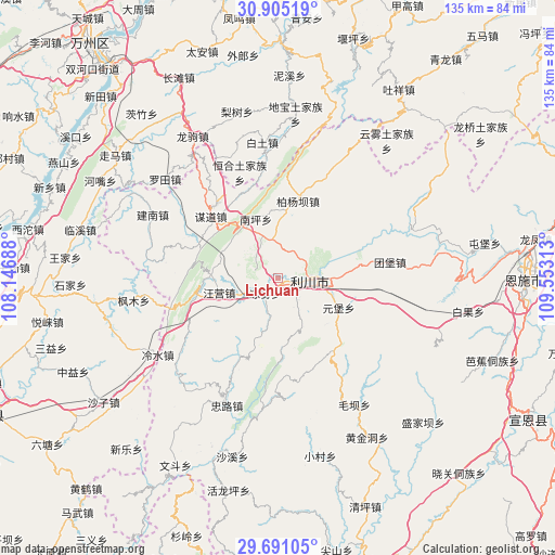 Lichuan on map