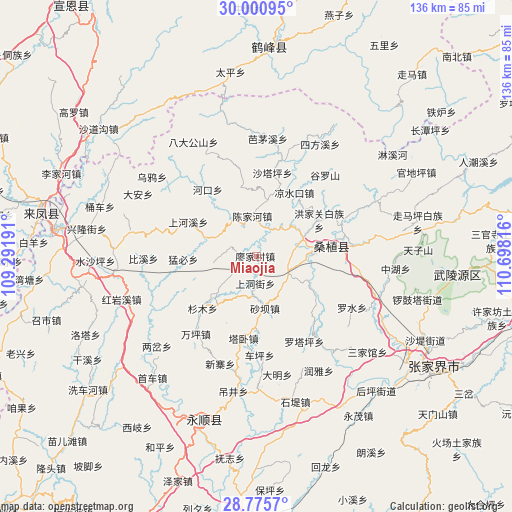 Miaojia on map