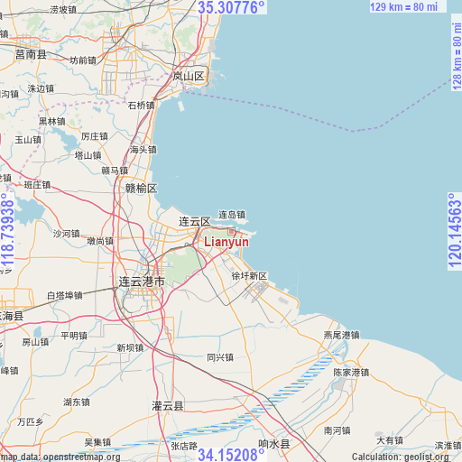 Lianyun on map