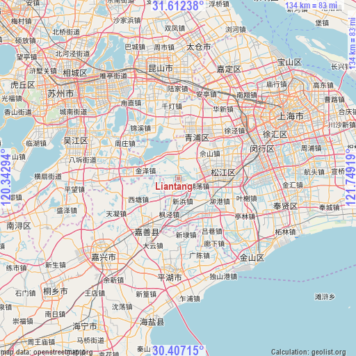 Liantang on map