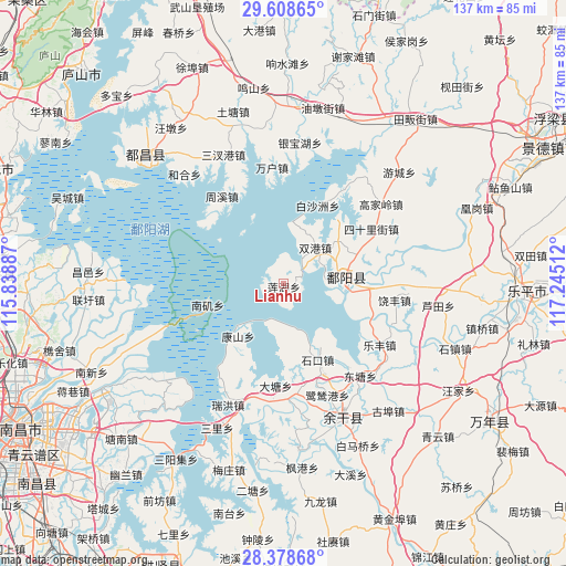 Lianhu on map