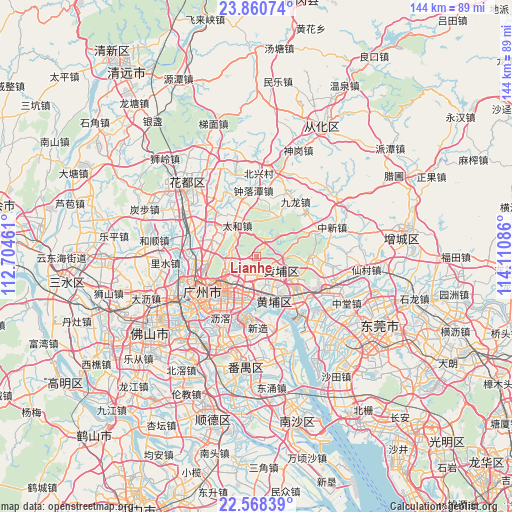 Lianhe on map