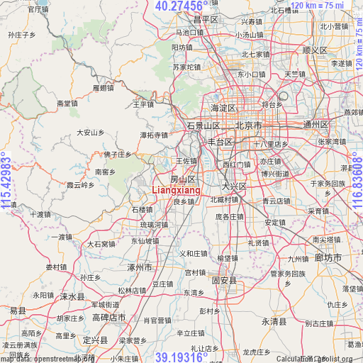 Liangxiang on map