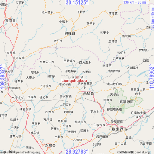 Liangshuikou on map