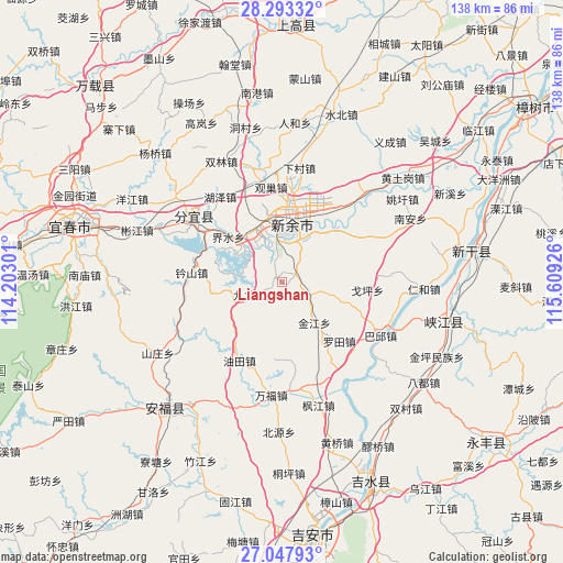 Liangshan on map