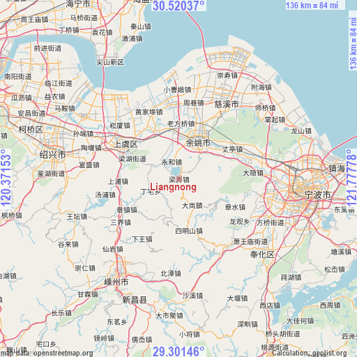 Liangnong on map