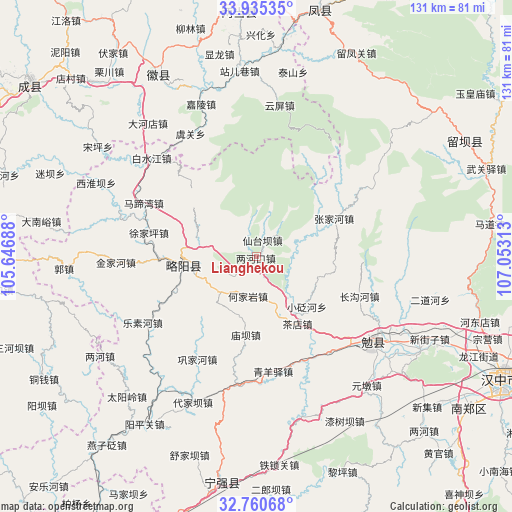 Lianghekou on map