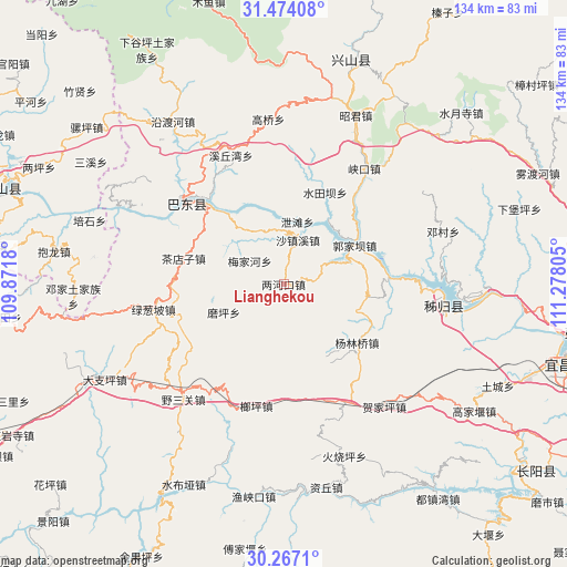 Lianghekou on map