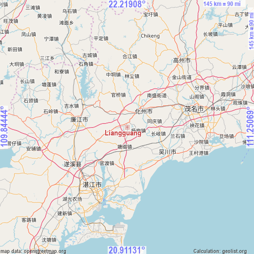 Liangguang on map