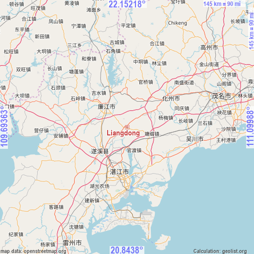 Liangdong on map