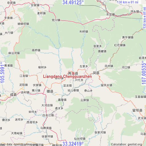 Liangdang Chengguanzhen on map