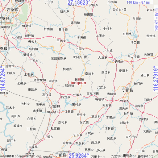 Liangcun on map