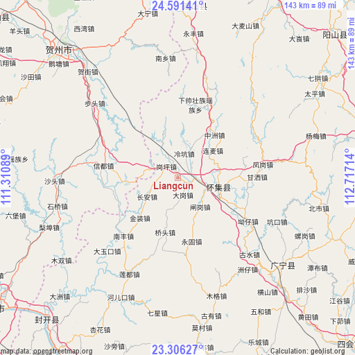 Liangcun on map