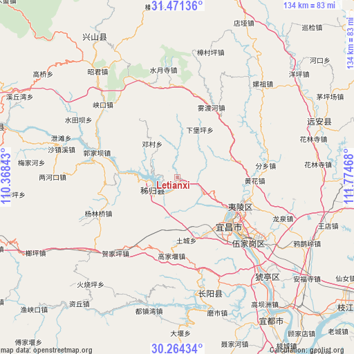 Letianxi on map