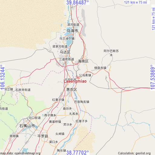 Lasengmiao on map