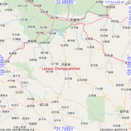 Langao Chengguanzhen on map