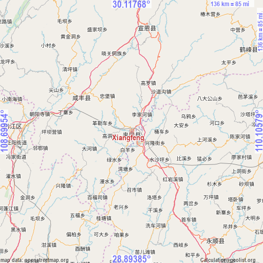 Xiangfeng on map