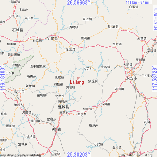 Laifang on map