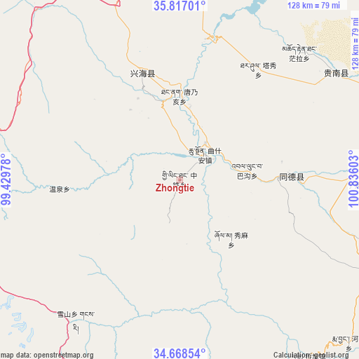 Zhongtie on map