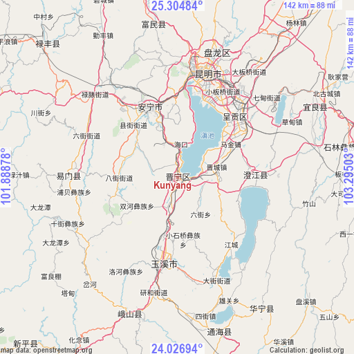 Kunyang on map