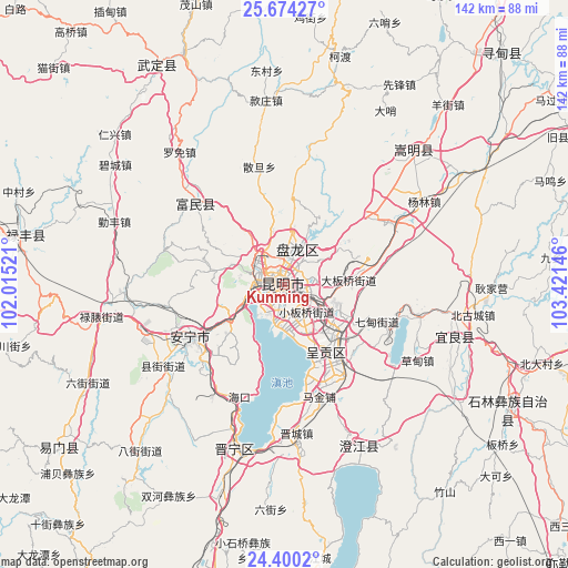 Kunming on map