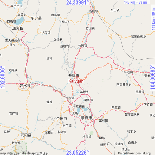 Kaiyuan on map