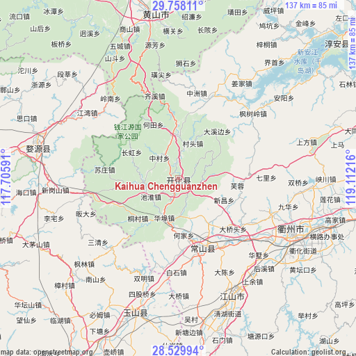 Kaihua Chengguanzhen on map