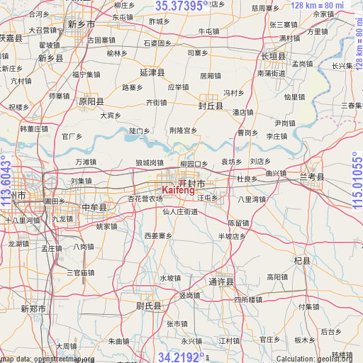 Kaifeng on map