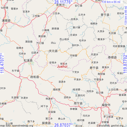 Jushui on map