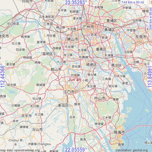 Jun’an on map