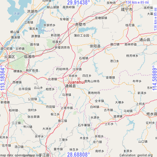 Juanshui on map