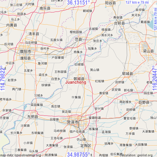 Juancheng on map