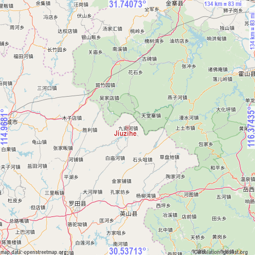 Jiuzihe on map