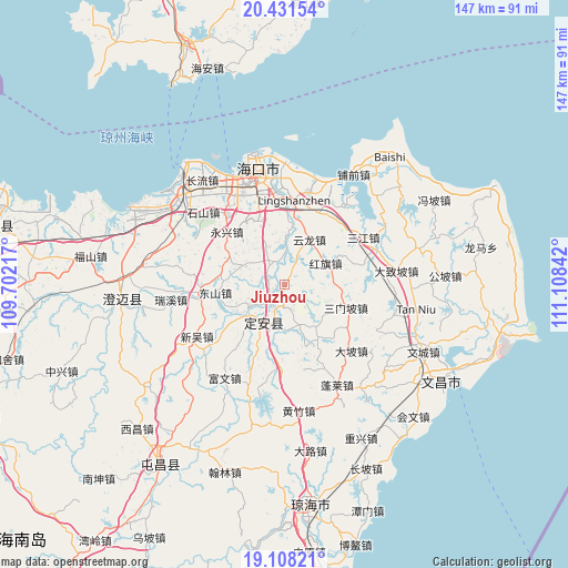 Jiuzhou on map