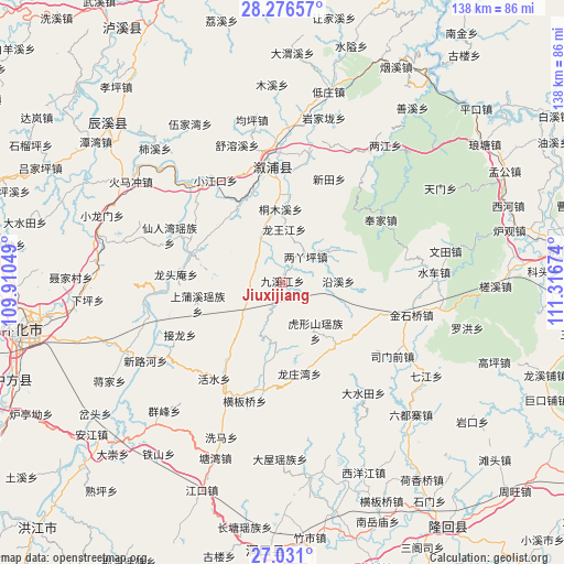 Jiuxijiang on map